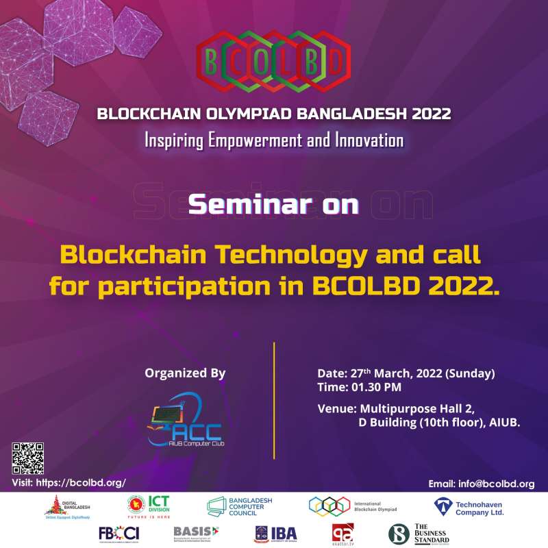AIUB Computer Club Organized a Seminar on Blockchain Technology and Call for Participation in BCOLBD 2022