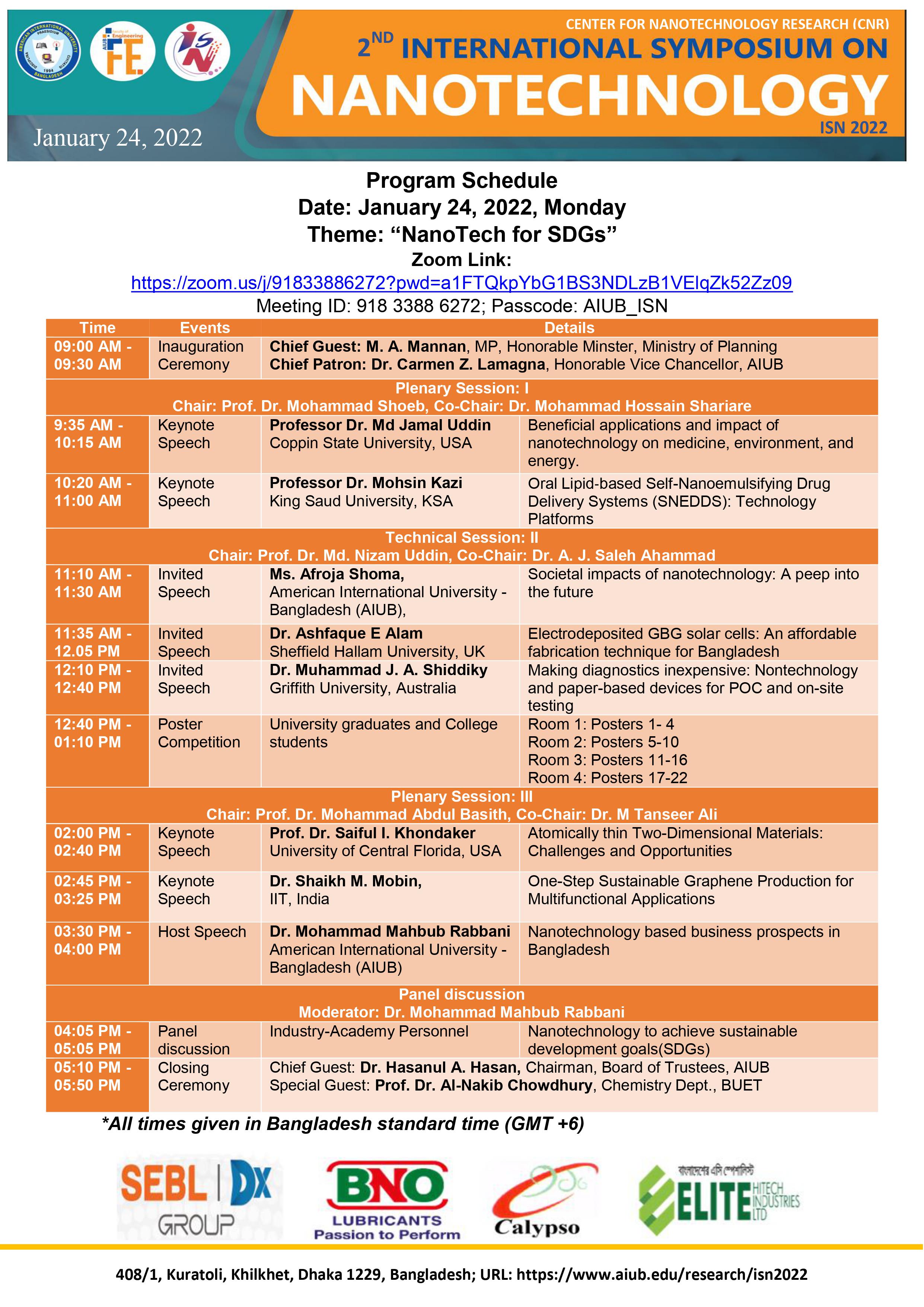 International Symposium on Nanotechnology (ISN2022) Program Schedule